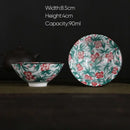 Pink & black floral white porcelain hand-painted bowls dining room set by Decorbites