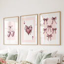 Coquette Cherry Wall Art Set of 3. Pink Romantic Decor by Wall Art Set