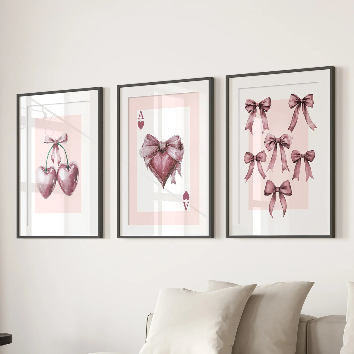 Coquette Cherry Wall Art Set of 3. Pink Romantic Decor, photo 3 of 15
