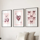 Coquette Cherry Wall Art Set of 3. Pink Romantic Decor by Wall Art Set