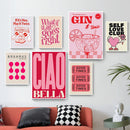 GobekUsa Pink Cartoon Print Canvas Wall Art
