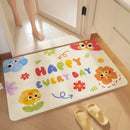 Pink cartoon print plush bathroom mat soft absorbent entrance rug by Decorbites