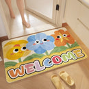 Pink cartoon print plush bathroom mat soft absorbent entrance rug by Decorbites