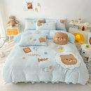 GobekUsa Cartoon Rabbit Applique Embroidery Bedding Set with Velvet Fleece for Cozy Comfort