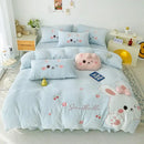 GobekUsa Cartoon Rabbit Applique Embroidery Bedding Set with Velvet Fleece for Cozy Comfort
