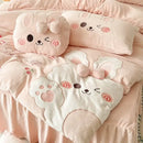 GobekUsa Cartoon Rabbit Applique Embroidery Bedding Set with Velvet Fleece for Cozy Comfort