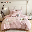GobekUsa Cartoon Rabbit Moon Embroidery 100% Cotton Girls Bedding Set with Ball Edge