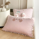 GobekUsa Cartoon Rabbit Moon Embroidery 100% Cotton Girls Bedding Set with Ball Edge