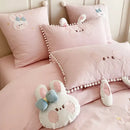 GobekUsa Cartoon Rabbit Moon Embroidery 100% Cotton Girls Bedding Set with Ball Edge