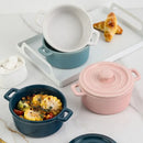 Pink ceramic mini soup and dessert bowl with lid kitchen cookware by Decorbites