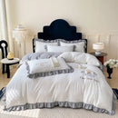 GobekUsa French Embroidered Cotton Bed Skirt Set with Ruffled Edges