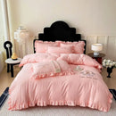 GobekUsa French Embroidered Cotton Bed Skirt Set with Ruffled Edges