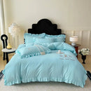 GobekUsa French Embroidered Cotton Bed Skirt Set with Ruffled Edges
