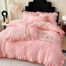GobekUsa French Embroidered Cotton Bed Skirt Set with Ruffled Edges