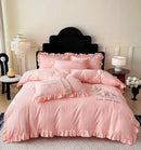 GobekUsa French Embroidered Cotton Bed Skirt Set with Ruffled Edges