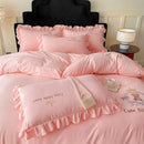 GobekUsa French Embroidered Cotton Bed Skirt Set with Ruffled Edges