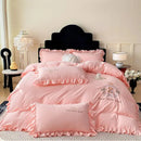 GobekUsa French Embroidered Cotton Bed Skirt Set with Ruffled Edges
