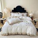 GobekUsa French Embroidered Cotton Bed Skirt Set with Ruffled Edges