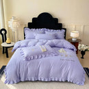 GobekUsa French Embroidered Cotton Bed Skirt Set with Ruffled Edges