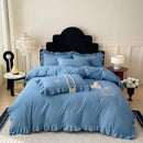 GobekUsa French Embroidered Cotton Bed Skirt Set with Ruffled Edges