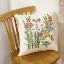 Pink flower farmhouse cushion cover cream embroidered living room by Decorbites