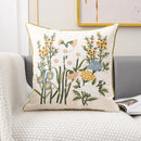 Pink flower farmhouse cushion cover cream embroidered living room by Decorbites