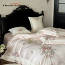 GobekUsa 4-Pc Flowers Embroidery Bedding Set 1000TC Egyptian Cotton Duvet Cover Sheets