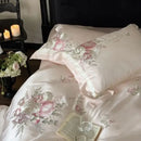 GobekUsa 4-Pc Flowers Embroidery Bedding Set 1000TC Egyptian Cotton Duvet Cover Sheets