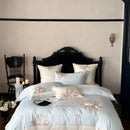 GobekUsa 4-Pc Flowers Embroidery Bedding Set 1000TC Egyptian Cotton Duvet Cover Sheets