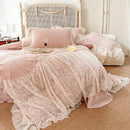 GobekUsa French Lace Ruffles Princess Wedding Bedding Set, Velvet Fleece Duvet Cover Set