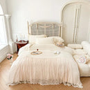 GobekUsa French Lace Ruffles Princess Wedding Bedding Set, Velvet Fleece Duvet Cover Set