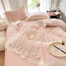 GobekUsa French Lace Ruffles Princess Wedding Bedding Set, Velvet Fleece Duvet Cover Set