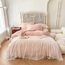 GobekUsa French Lace Ruffles Princess Wedding Bedding Set, Velvet Fleece Duvet Cover Set