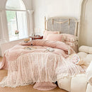 GobekUsa French Lace Ruffles Princess Wedding Bedding Set, Velvet Fleece Duvet Cover Set