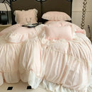 GobekUsa Pink French Princess Bedding Set, Queen Size, Soft & Cozy with Lace Ruffles