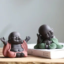 Pink & green ceramic maitreya buddha statue tea sculpture living room by Decorbites