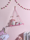 GobekUsa Pink/Green Wooden Wall Shelf for Kids Room