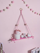 GobekUsa Pink/Green Wooden Wall Shelf for Kids Room