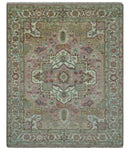 Pink, Ivory and Olive Hand Knotted Traditional Custom Made Size wool Rug