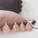 Pink knit cushion cover with tassels living room pillow case by Decorbites