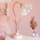 GobekUsa Korean Opal Glass Pink Lily Table Lamp - Elegant Nightstand Light for Single Bedrooms