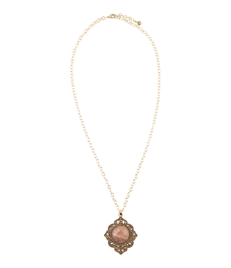 Pink Moonstone Golden Pendant Necklace