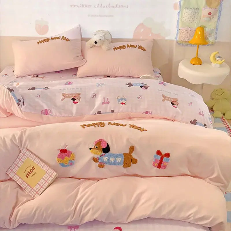 GobekUsa Cotton Bedding Set Cute Pattern Soft Comforter Single/Double Size Duvet Cover