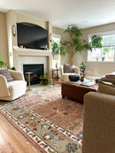 Pink Olive Beige Hand Knotted Wool Rug Traditional Persian Heriz