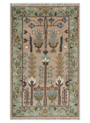 Pink Olive Beige Hand Knotted Wool Rug Traditional Persian Heriz