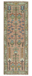 Pink, Olive and Beige Traditional Vintage Heriz Serapi Wool Rug
