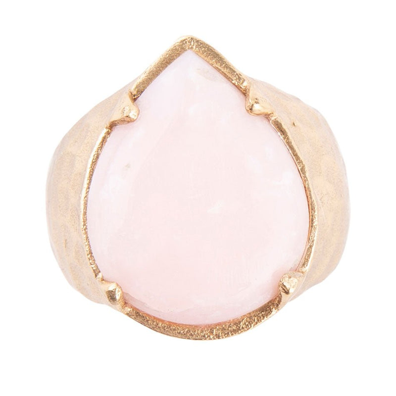 Pink Opal Golden Teardrop Ring