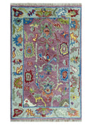Pink and Blue Wool Oushak Area Rug - Hand Knotted Traditional by The Rug Decor