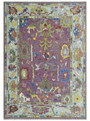 Pink and Blue Wool Oushak Area Rug - Hand Knotted Traditional by The Rug Decor