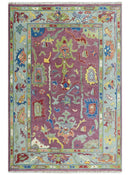 Pink and Blue Wool Oushak Area Rug - Hand Knotted Traditional by The Rug Decor
